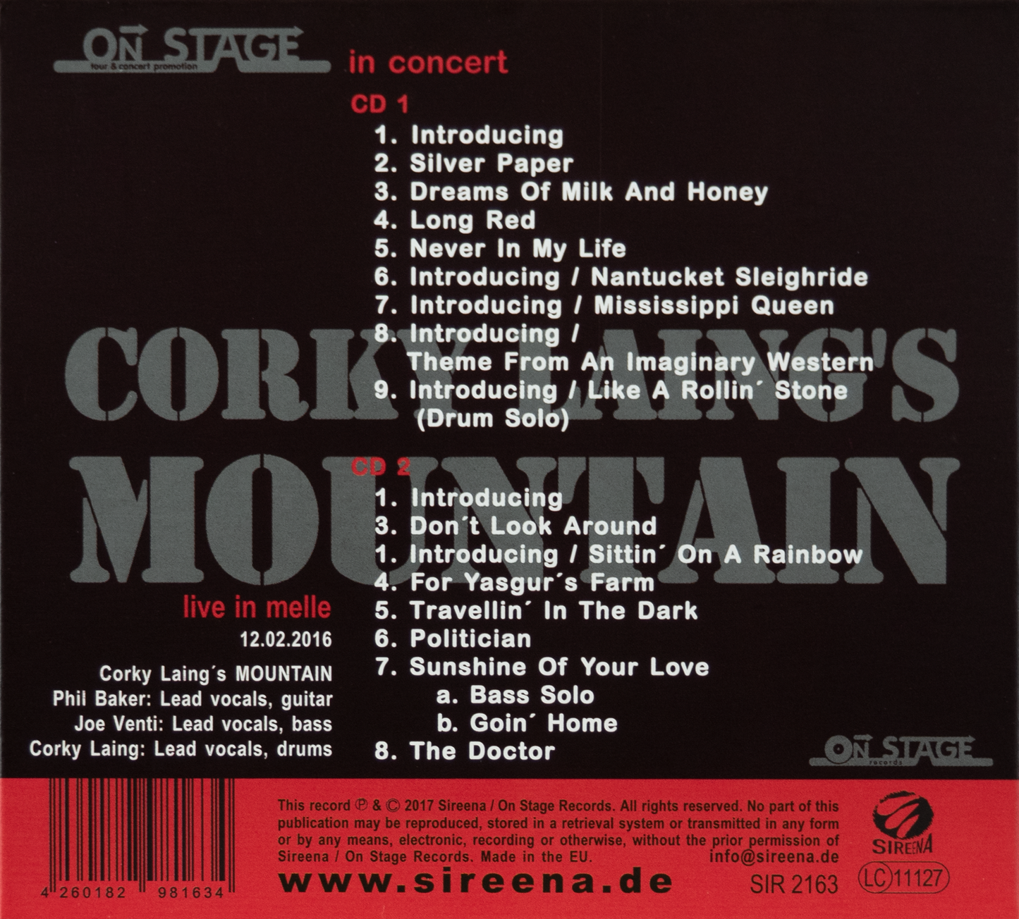 Corky Laing's MOUNTAIN - live in Melle, 2CDs -  Bundle: "Letters to Sarah" Buch inklusive